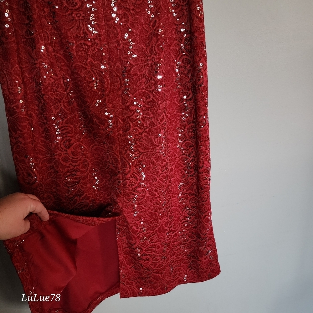 Roaman's Elegant Red Lace Sequin Women's Matching Duster & Dress Set 18W - Picture 12 of 15